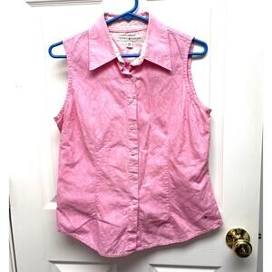 Tommy Hilfiger Pink Sleeveless Button Up Blouse, Textured, Women's Size L